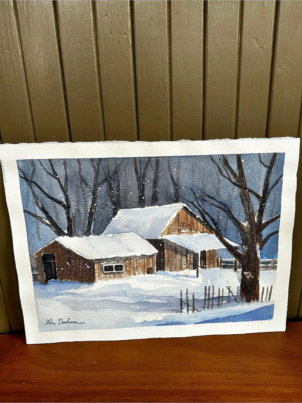 Ron Durham Original Winter Barn Watercolor Painting 11x15 Unframed